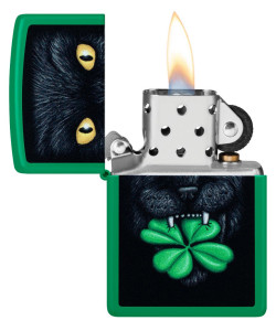 Zippo Lighter 46721 Lucky Cat Clover Design