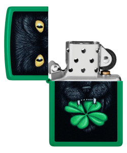 Zippo Lighter 46721 Lucky Cat Clover Design