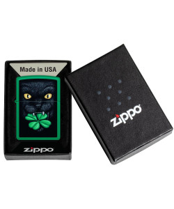 Zippo Lighter 46721 Lucky Cat Clover Design