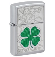 Zippo Lighter 24699 Clover High Polish Chrome Design