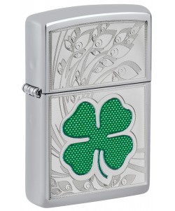 Zippo Lighter 24699 Clover High Polish Chrome Design
