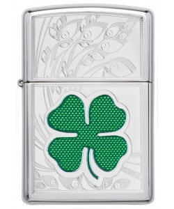 Zippo Lighter 24699 Clover High Polish Chrome Design