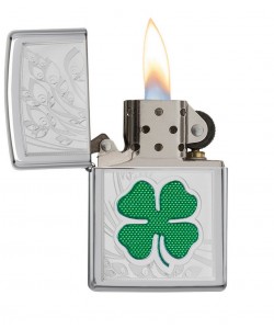 Zippo Lighter 24699 Clover High Polish Chrome Design