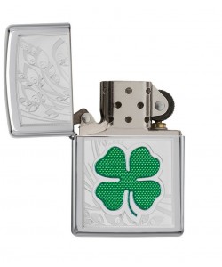 Zippo Lighter 24699 Clover High Polish Chrome Design