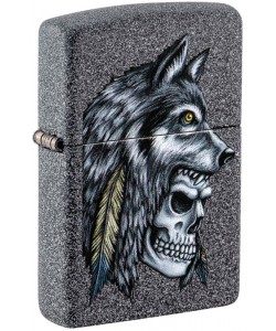 Zippo Lighter 29863 Wolf Skull Feather Design