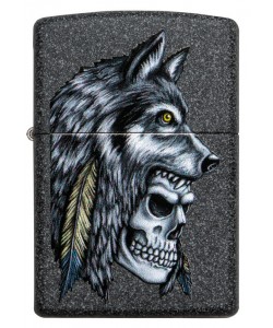 Zippo Lighter 29863 Wolf Skull Feather Design