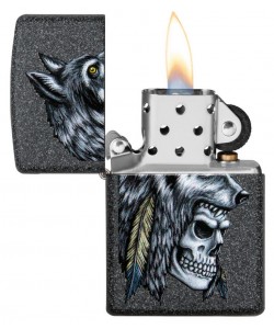 Zippo Lighter 29863 Wolf Skull Feather Design