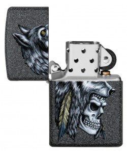 Zippo Lighter 29863 Wolf Skull Feather Design