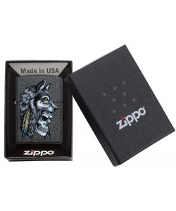 Zippo Lighter 29863 Wolf Skull Feather Design