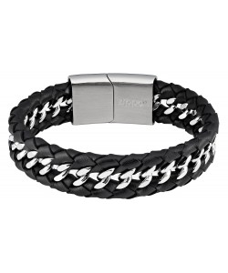 Zippo Steel Braided Leather Bracelet 22 cm